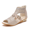 Peep Toe Rhinestone Hollow Out Wedges Zipper Roman Sandals