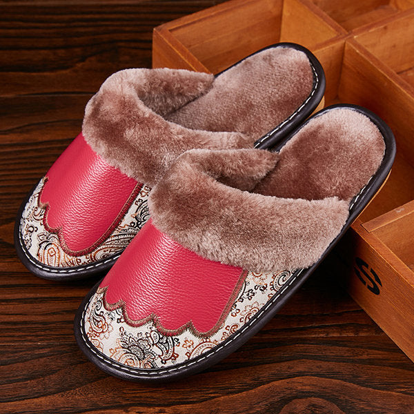 Leather Indoor Plush Home Shoes