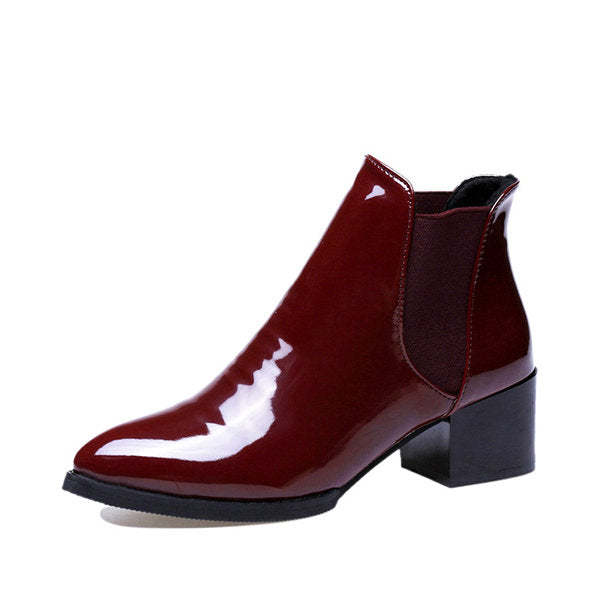 Patent Leather Block Heel Chelsea Boots