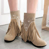 Suede Rhinestone Tassel Slip On Boots