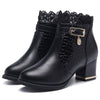 Veins Leather Lacework Chunky Heel Boots