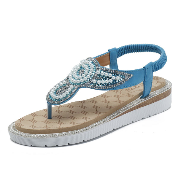 Large Size Beaded Flat Sandals