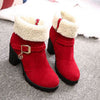 New Trendy Sweet Lamb Wool Zipper Square Heel Ankle Winter Boots For Women