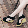 Hollow Out European Style Zipper Peep Toe Platform Wedge Heel Sandals