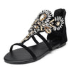 Rhinestone Black Zipper Flat Sandals