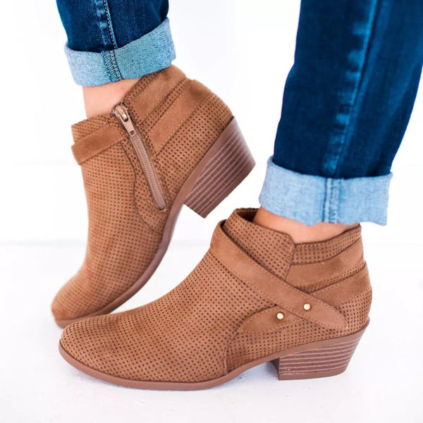 Retro Pointed Toe Square Heel Ankle Boots