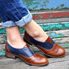 Brogue Splicing Slip On Block Shoes