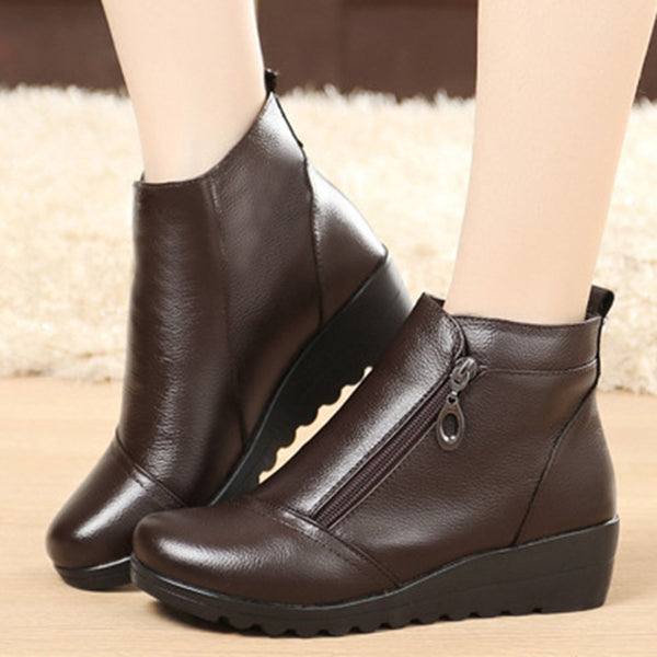 Pure Color Leather Zipper Boots